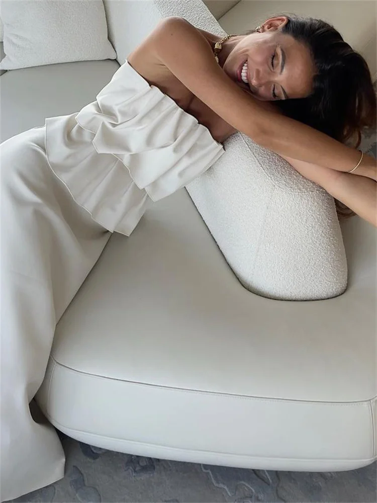 White Pleated For Women Tube Tops Backless Slim Patchwork Casual Summer Elegant Y2k Top High Waist Solid Bandeau Crop top