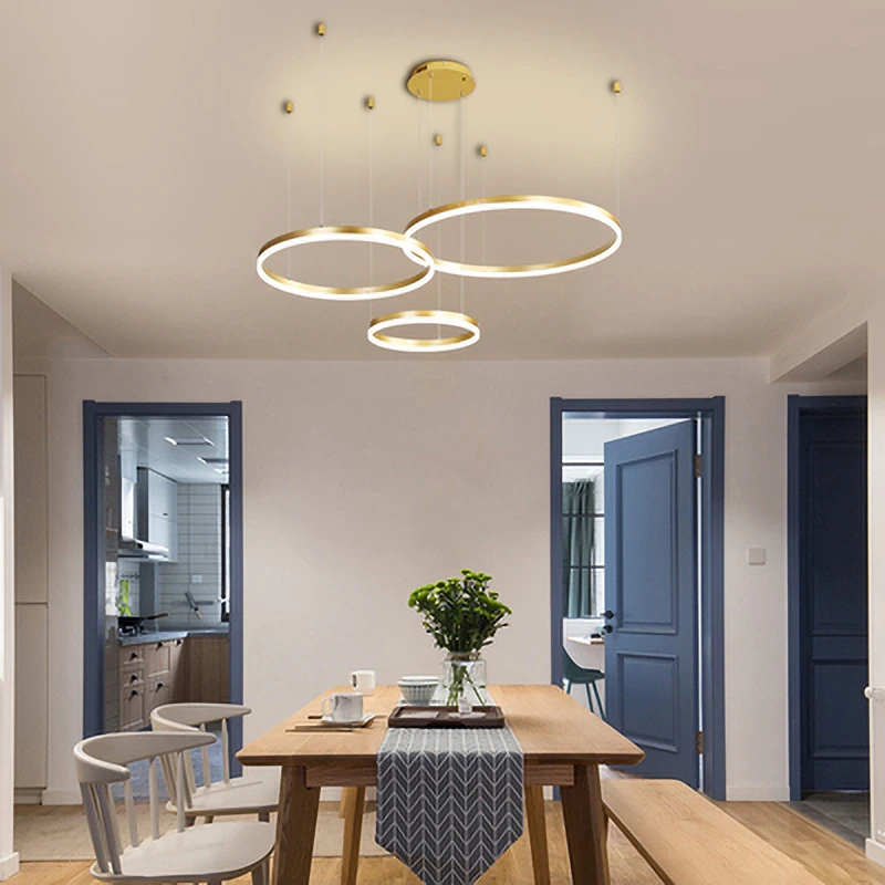 Lampe Suspendue LED Design Anneaux - PEARMON - Aluminium Et Acrylique Blanc Réglable