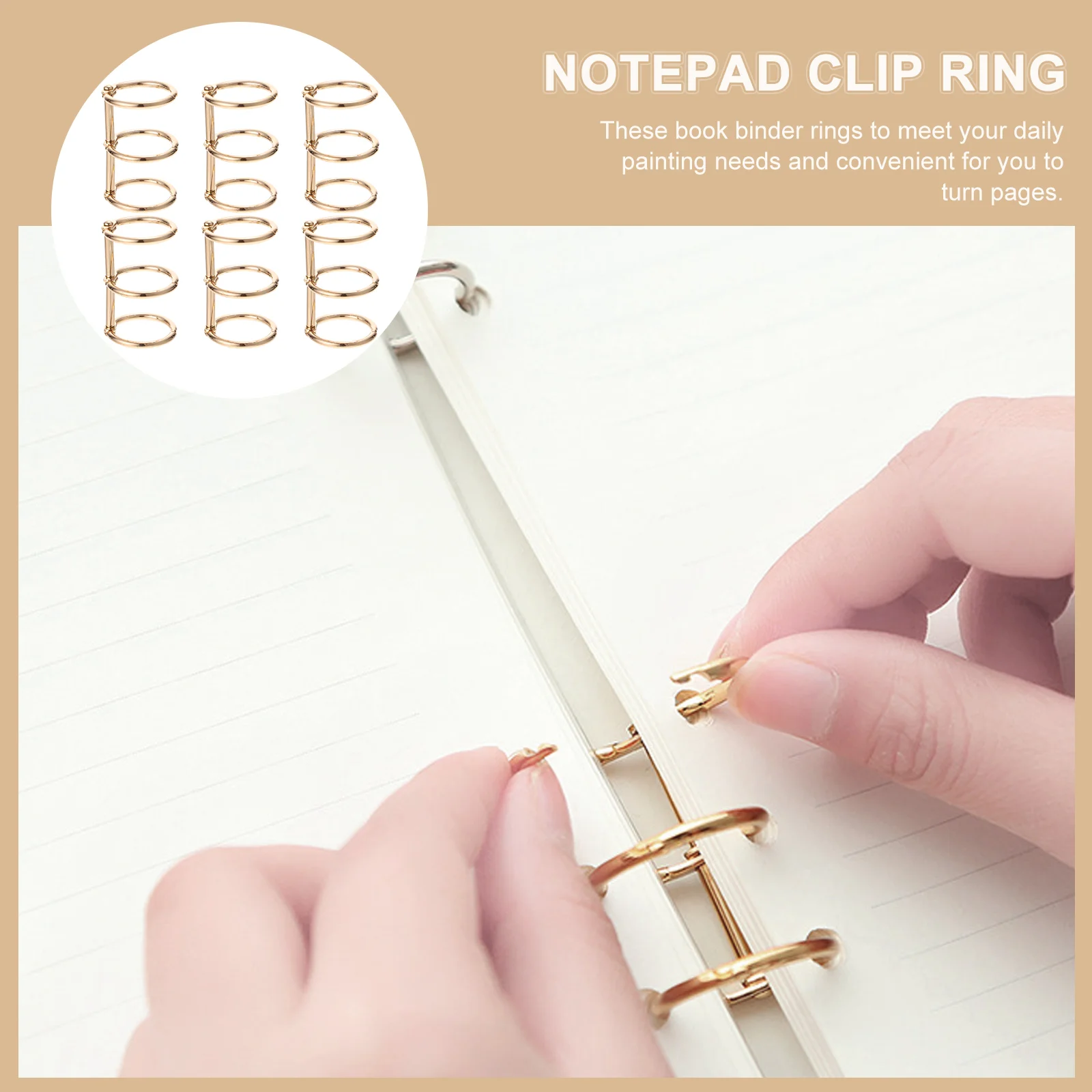 6 Pcs Golden Metal Binder Rings Folder Books Paper Ring Office Supplies Loose Leaf Note Pad Clamp Three Hole Book Ring