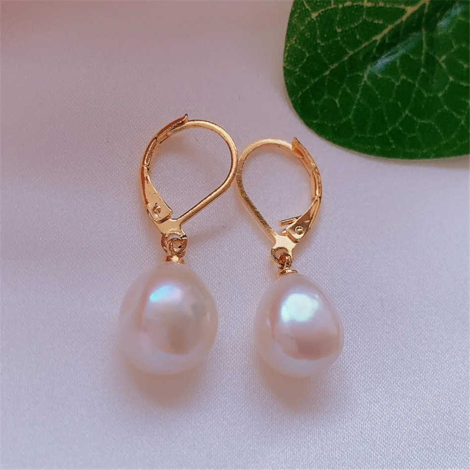 

HUGE Natural Ehite Baroque Pearl Earrings Dangle 18KGP Platinum Children Wedding Men Formal Ear Cuff Silver Minimalist Party