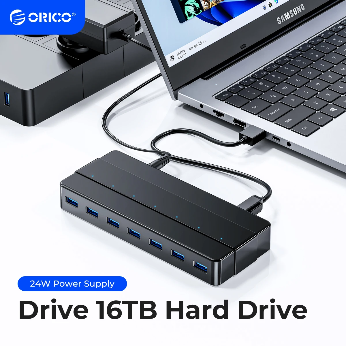 Orico – Hub Usb 3.0 Alimenté 7/10/13/16 Ports, Extension Usb Avec