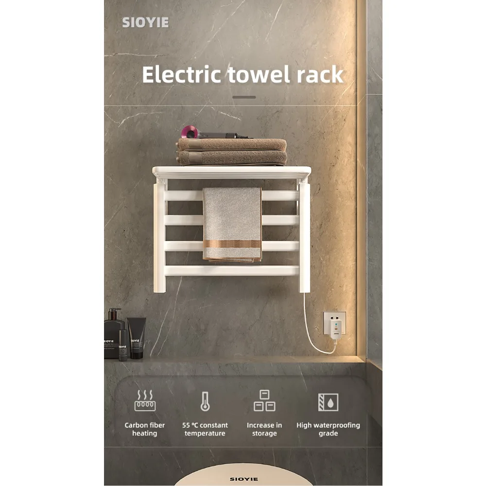

Intelligent Electric Heated Towel Rack Bathroom Punch-free Towel Drying Storage Rack Household Towel Warmer Bathroom R190