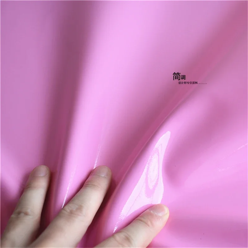 PU Faux Leather Fabric Pink Inelastic Hard Stiff Gloss Mirror Clothing Bag PVC Material Designer Apparel Diy Sewing Fabrics