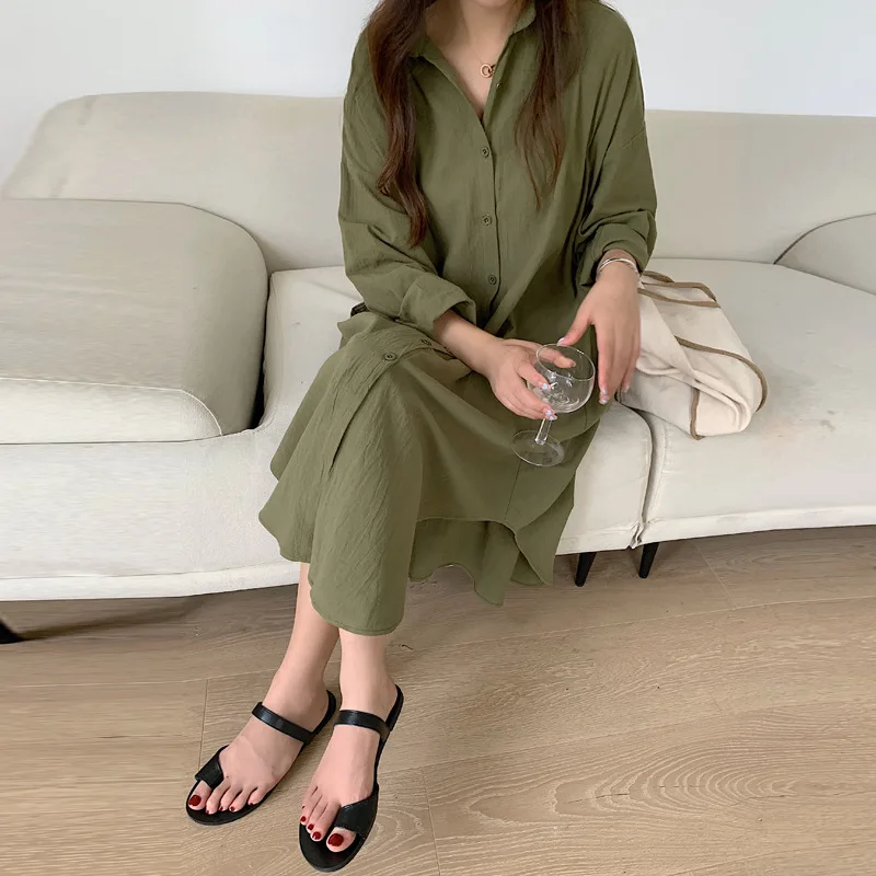 2023 new Long White Shirt Dress for Women Linen Cotton 2023 Spring Summer Casual Korean Clothing Vintage Oversized Midi Robe