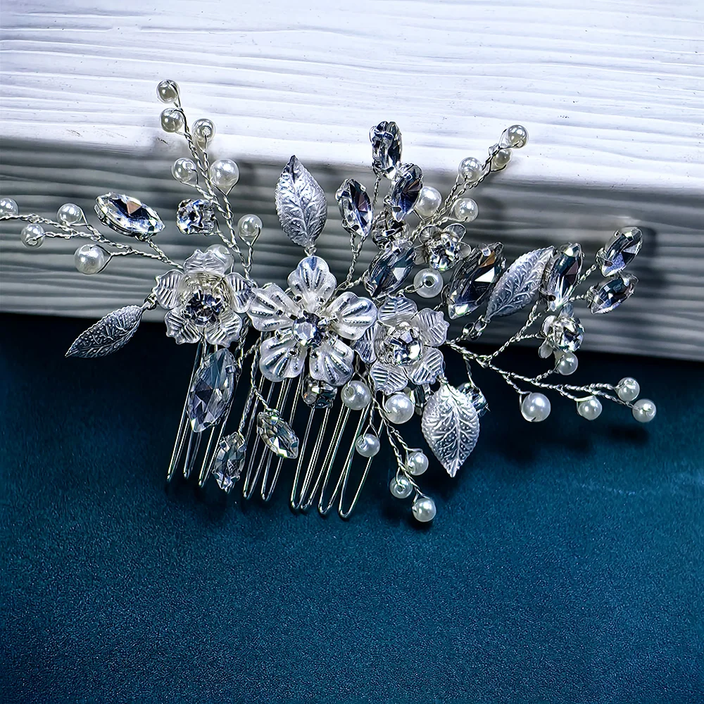 Handmade Silver Bridal Hair Comb Clip for Wedding Hair Accessories for Brides Wedding Pieces Brides Women