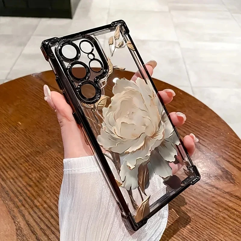 Elegant Golden Lotus Flower Electroplated Airbag Clear Phone Case