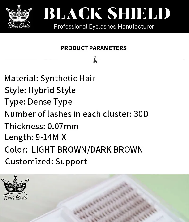 Description Picture 6 of item240PCS 30D Cluster Lashes 9-14mm Mix 0.07mm Dark Light Brown Soft Volume Makeup Tool DIY At Home Natural Look Eyelash Extension