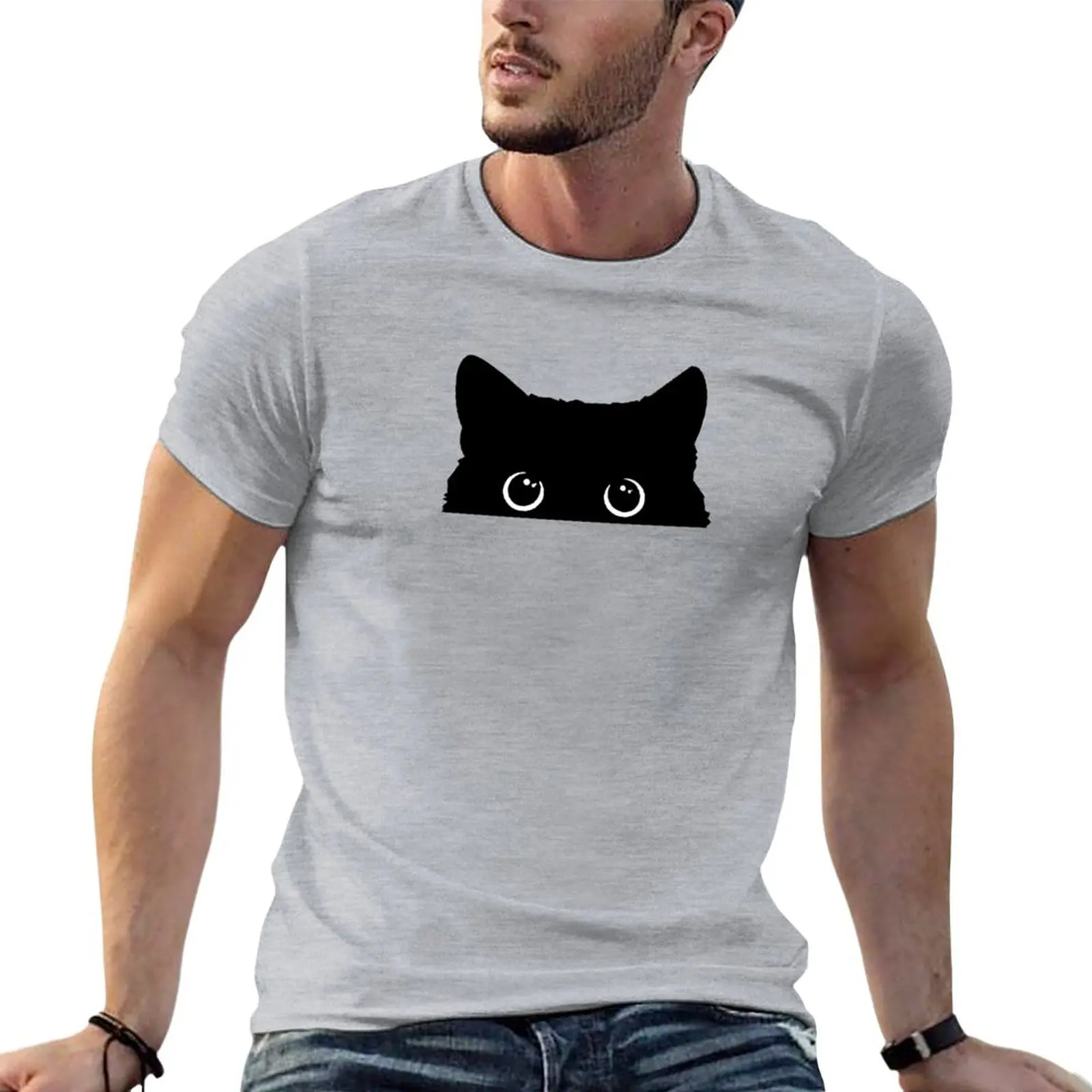 

Peeking Cat Sticker T-Shirt summer tops aesthetic clothes plain mens graphic t-shirts hip hop