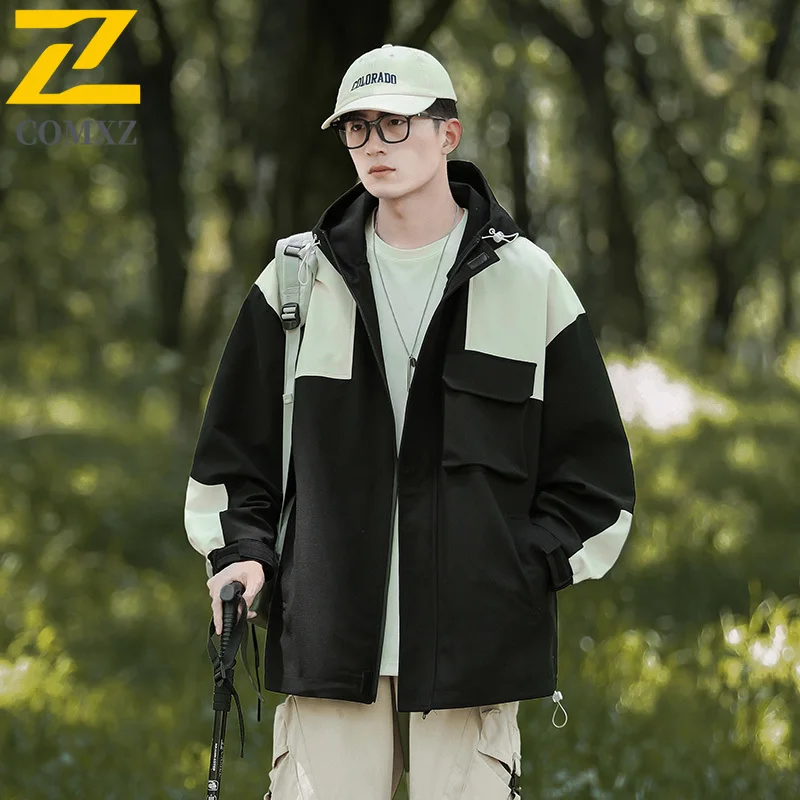 EiAO  Windbreaker American Colorblock Hoodie Men Women Unisex Waterproof Casual Outdoor Jacket for Hiking Camping Fishing 2025