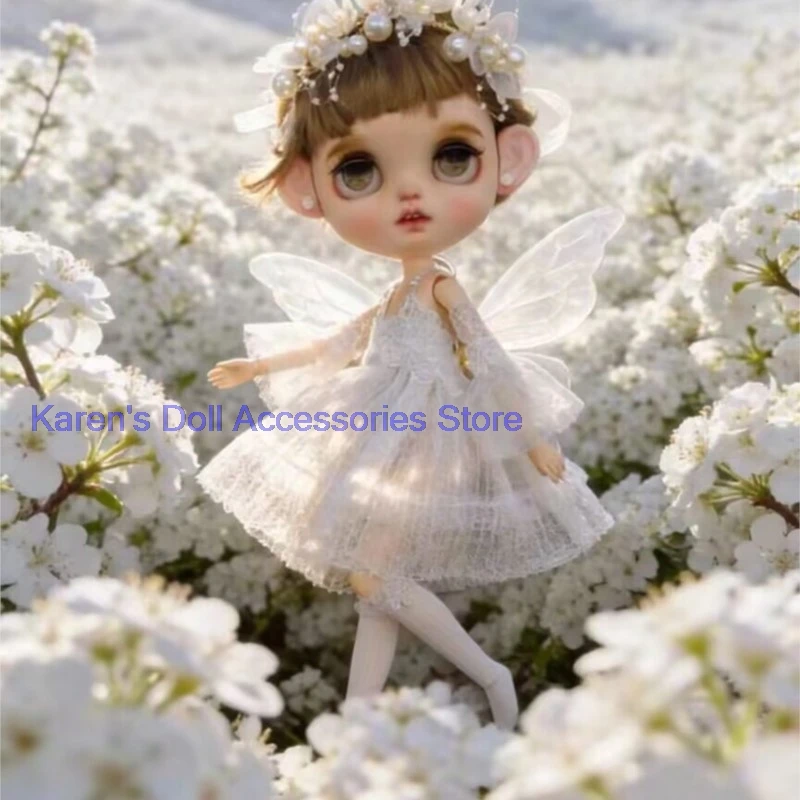 4피스 플라워 페어리 스타일 스커트, 꽃 화환, 날개, 브라이스용 양말(루루, ymy24, ob22, 24, 26, 존, 제니에 적합)
