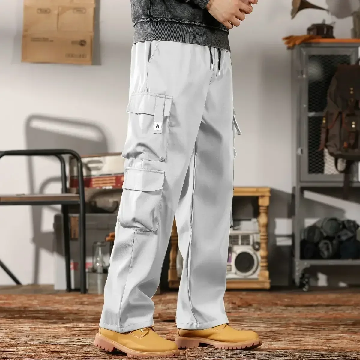 thumbnail image 1 of Pantalones Cargo Negros para Hombre, Pantalones para Hombre, Ropa de Trabajo, Anchos, Ajuste Regular, Diseñador, Talla Grande, Calle, con Estilo Coreano, Nailon Emo, Nuevos, 1 of 5