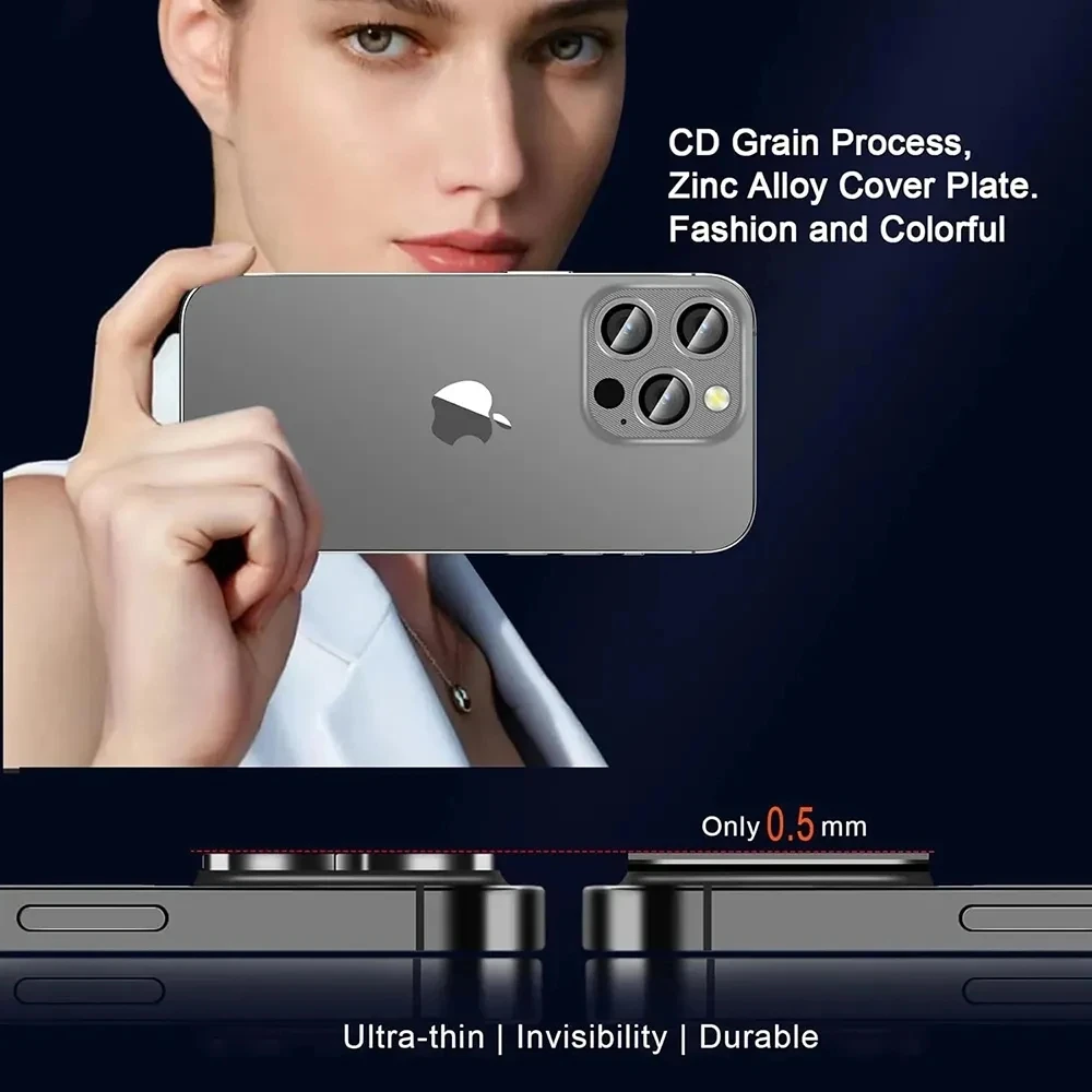 Enhanced Full Cover Metal Camera Lens Protector with Tempered Glass