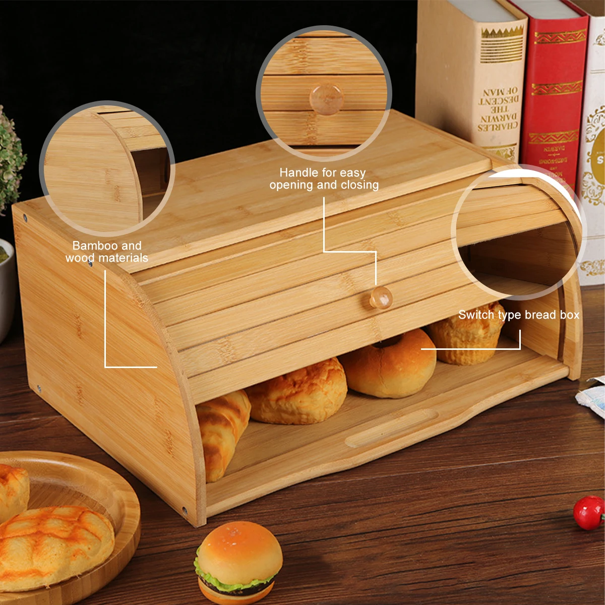 Premium Bamboo Bread Box, Bread Storage And Organizer, Organizer For Kitchen Countertop 6