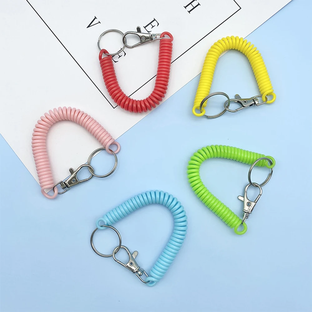 Spring Rope Key Chain Anti-Lost Mobile Phone Cord with Metal Carabiner Holder Straps Keychain Rope Rings Outdoor Camping Access