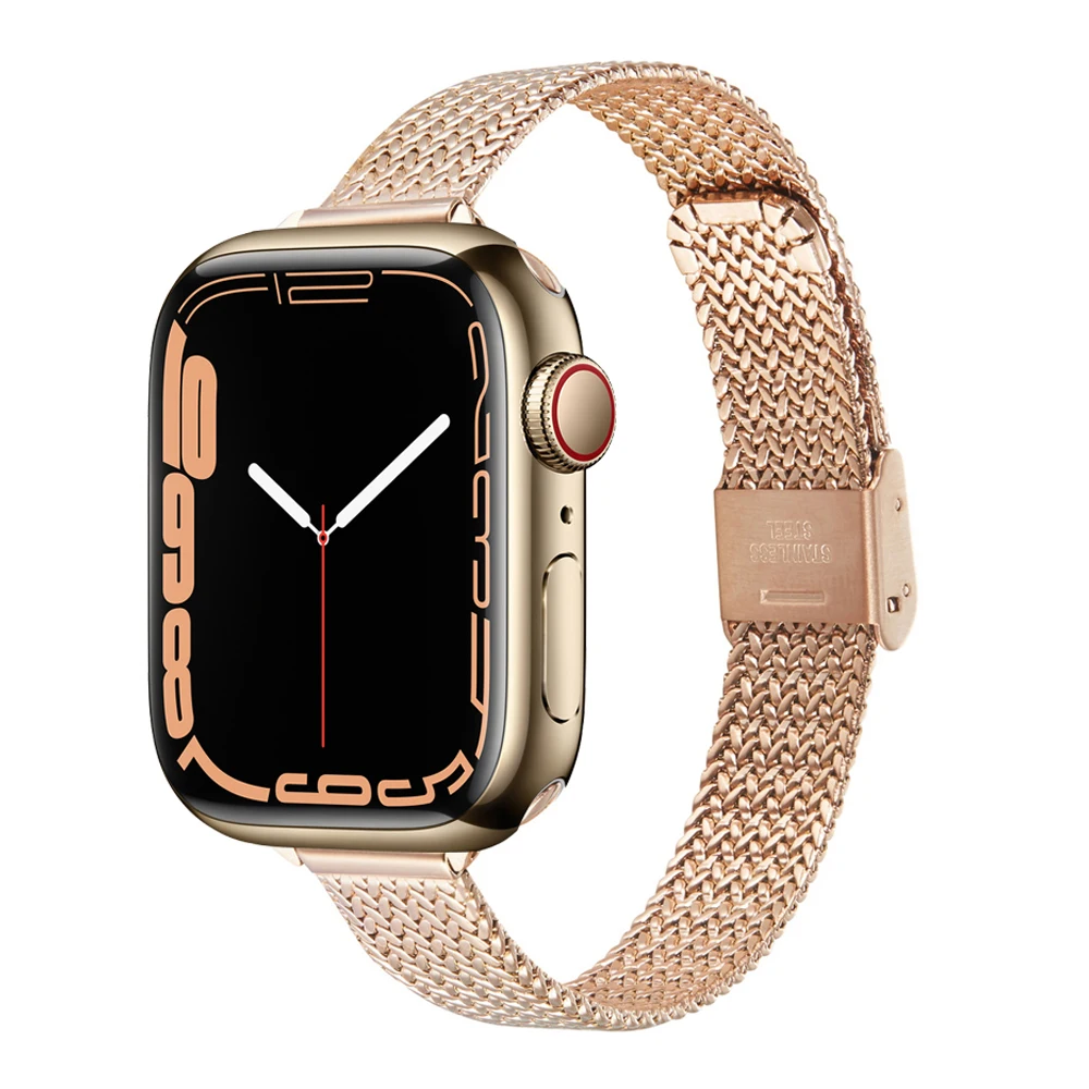 

Сетчатый ремешок для apple watch 9 8 7 41 мм 45 мм, тонкий женский браслет для iwatch se 6 5 4 40 мм 44 мм 3 38 мм 42 мм, нержавеющая сталь
