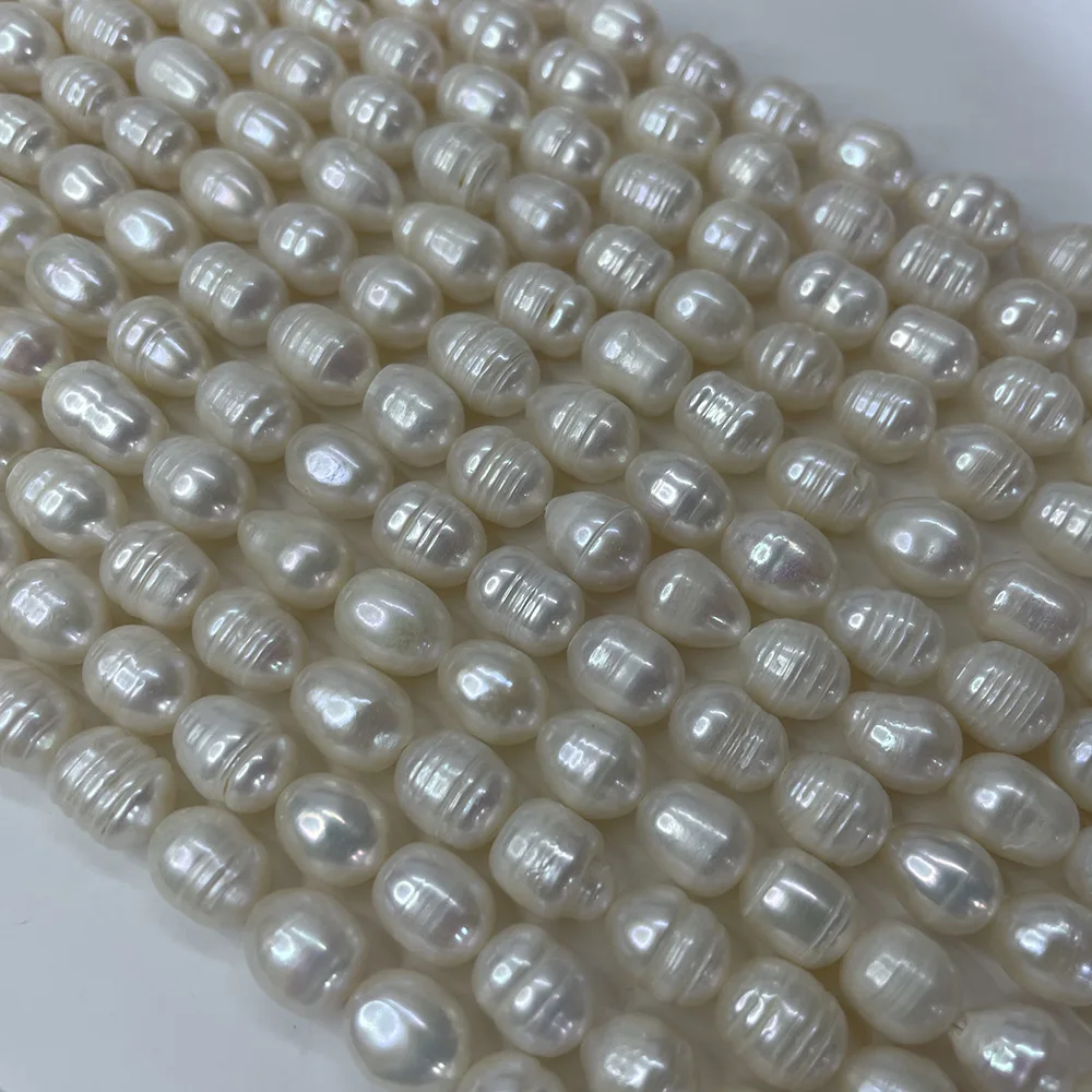 

10-11mm Rice Beads Rice-Shaped Natural Freshwater Pearl Thread Beads Semi-Finished DIY Jewelry Necklace Bracelet Material