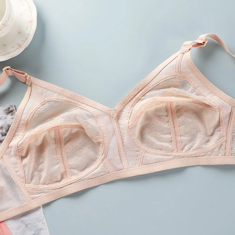Women's Big Lace Bra Ultra-thin Unlined Transparent Push up Bras Wireless Sexy Fashion Underwear 34-46 Large Bras 3