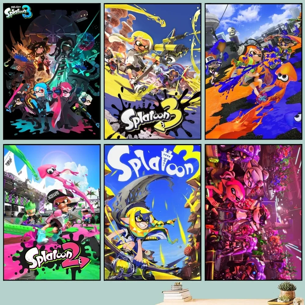 Game S-Splatoon 3 2 1 Poster Fai Da Te Vintage Movie Poster Wall Art Painting Study Stickers Small Szie Wall Painting