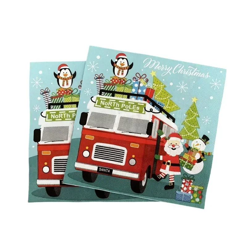 New Snowman Bus Colourful Napkins 10/20pcs 33CM Christmas Ambience Paper Placemats Party Drawing Paper Butterfly Bartlet