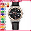 BERNY Men Quartz Watch Calendar Waterproof Leather Strap Male Clock Chronograph Luxury Sport Wristwatch Luminous Montre Homme 1
