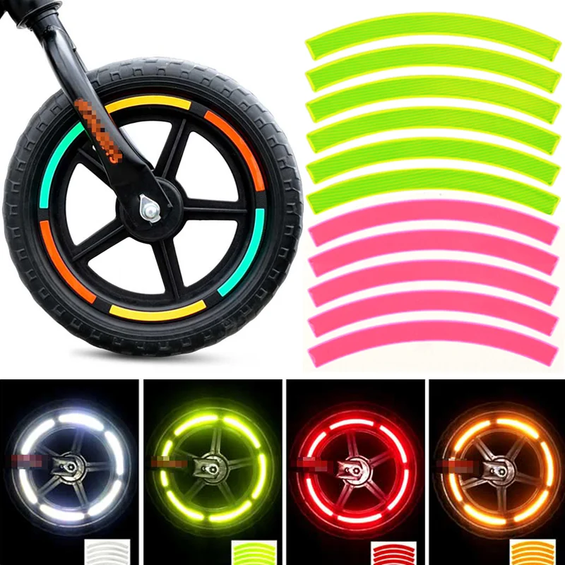 12Pcs Children's Balance Bike Reflective Sticker Wheel Decals Reflective Tire Applique Tape Safety Stickers Bicycle Accessories