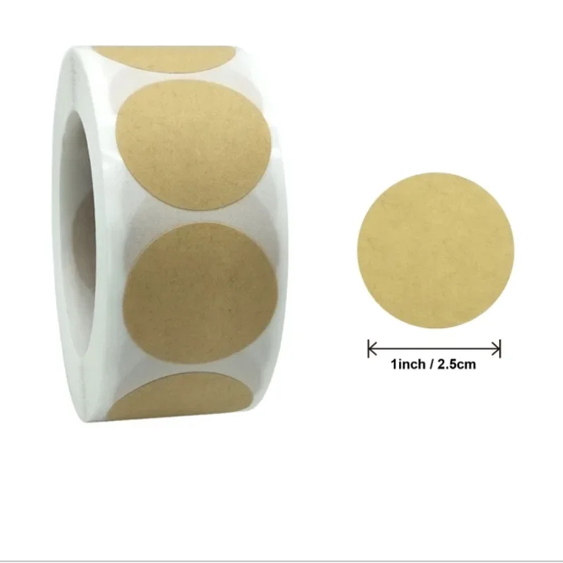 500Pcs 1 inch Roll sealing stickers round cowhide blank sticker label Kraft paper DIY Paper bag packaging 25*25mm