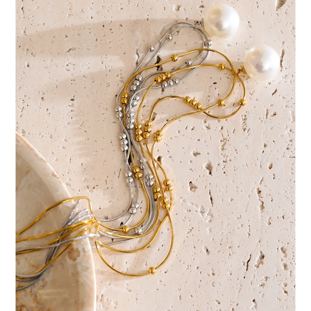Yhpup Double-Layer Chain Stainless Steel Necklace
