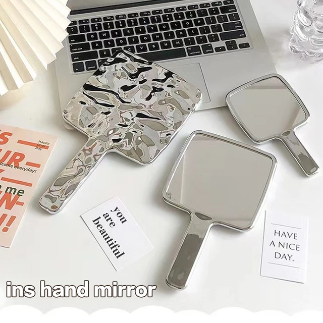 Miroirs de maquillage portables à poignée galvanisée, main ronde et carrée, S, M, L, beauté 2