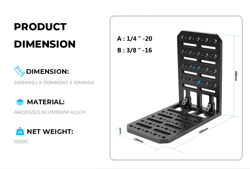 Double Cheese Plate L Type Extension Mounting Platform With 1/4" &3/8" Thread Ho