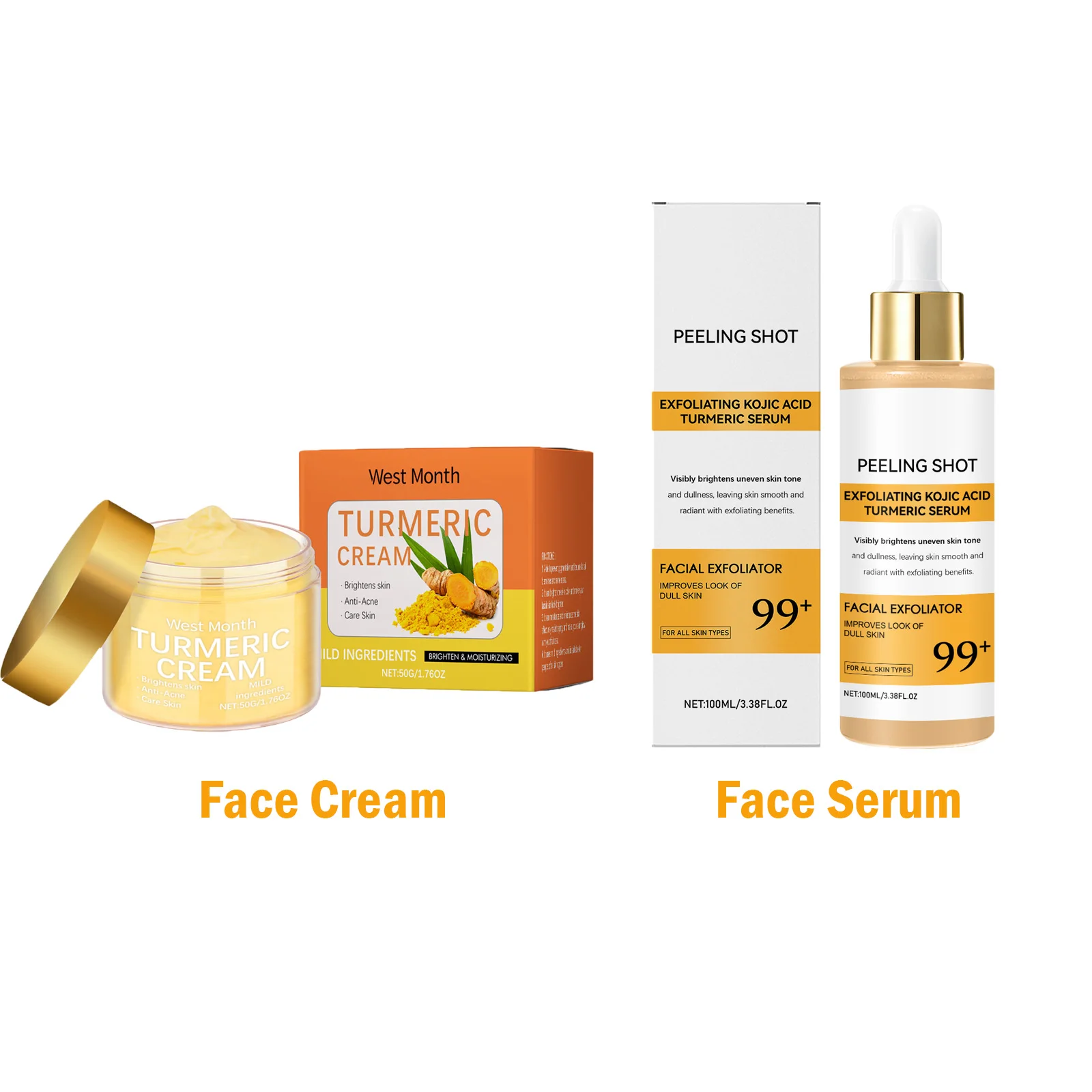 Radiant Glow Turmeric Skincare Set - Exfoliating Serum & Moisturizing Cream for Dull & Acne-Prone Skin