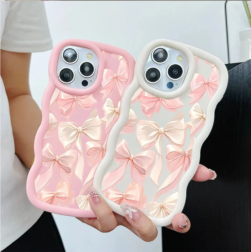 Chic Pink Bow Chain Silicone Phone Case with Bowknot Design
