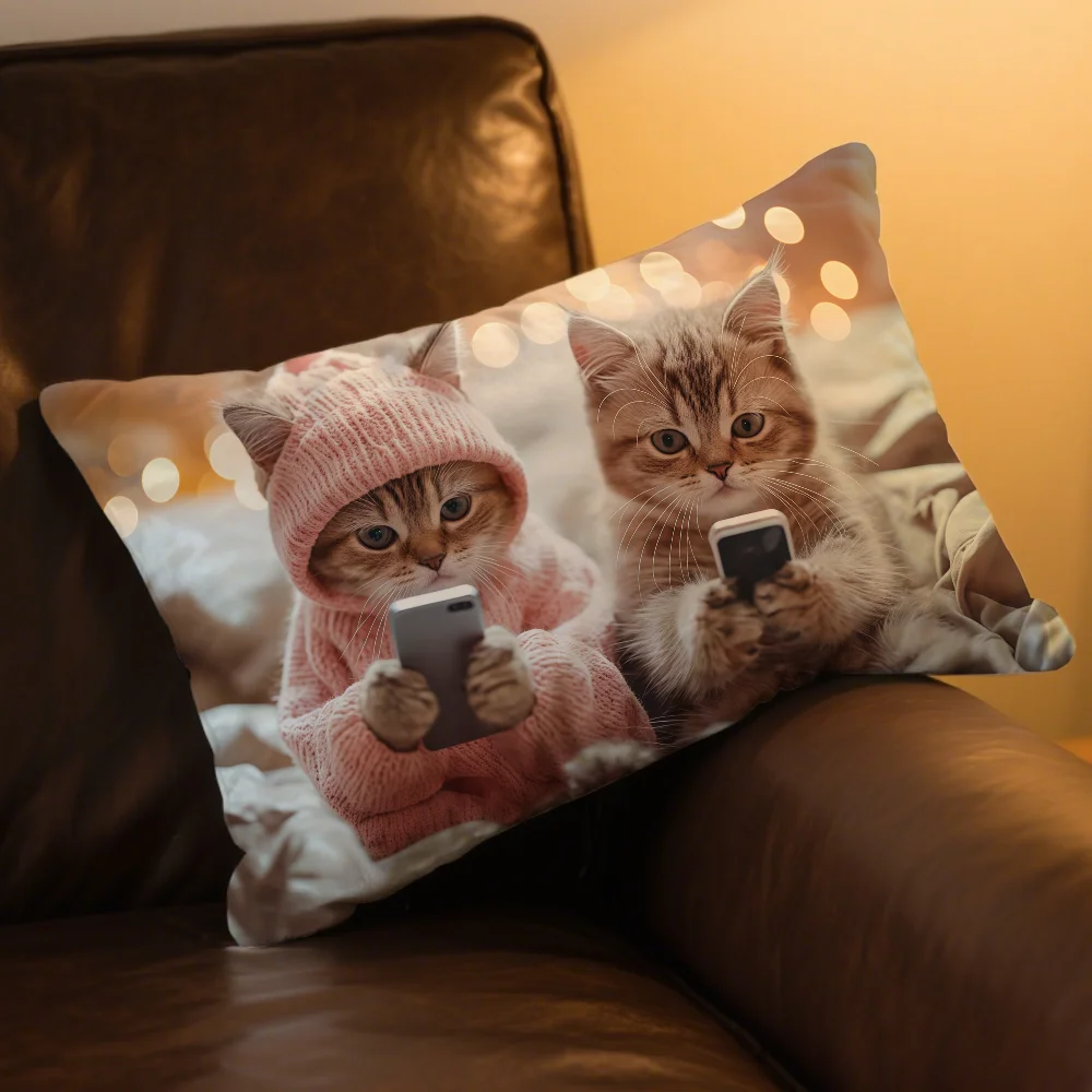 Schöner Kissenbezug mit niedlichem Katzenmuster, rechteckig, bedruckt, für Nachttisch, Sofa, Zimmer, Heimdekoration – Detail 6