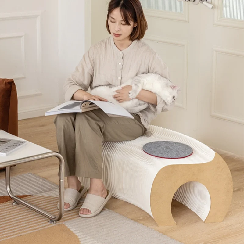 Foldable Craft Paper Honeycombe Cat Tunnel Bench Stool Stretching Cat Tunnel Playhouse Modern Folding Stool Leisure Chair Bench