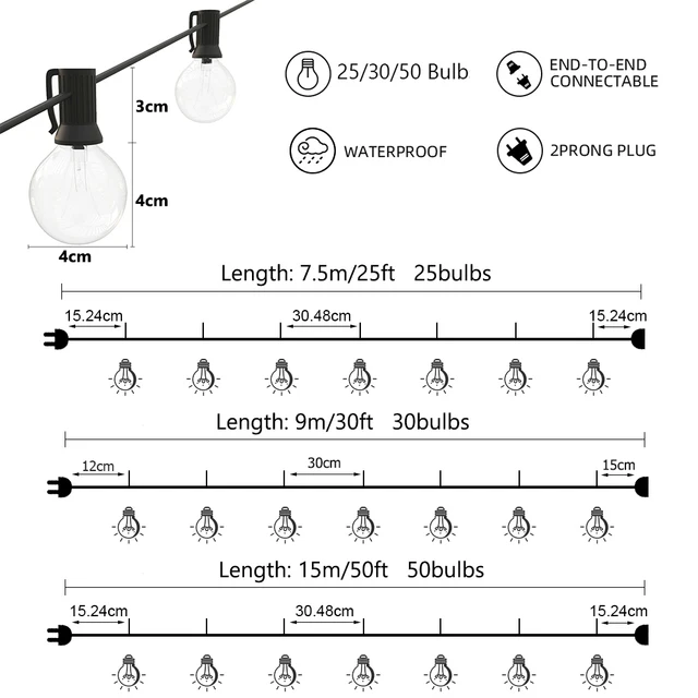 25 Ft Teraszos Húr Könnyű Karácsonyi G40 Globe Festoon Izzó Tündérvilágú Kültéri Party Kert Garland Esküvői Dekoratív - Image 3