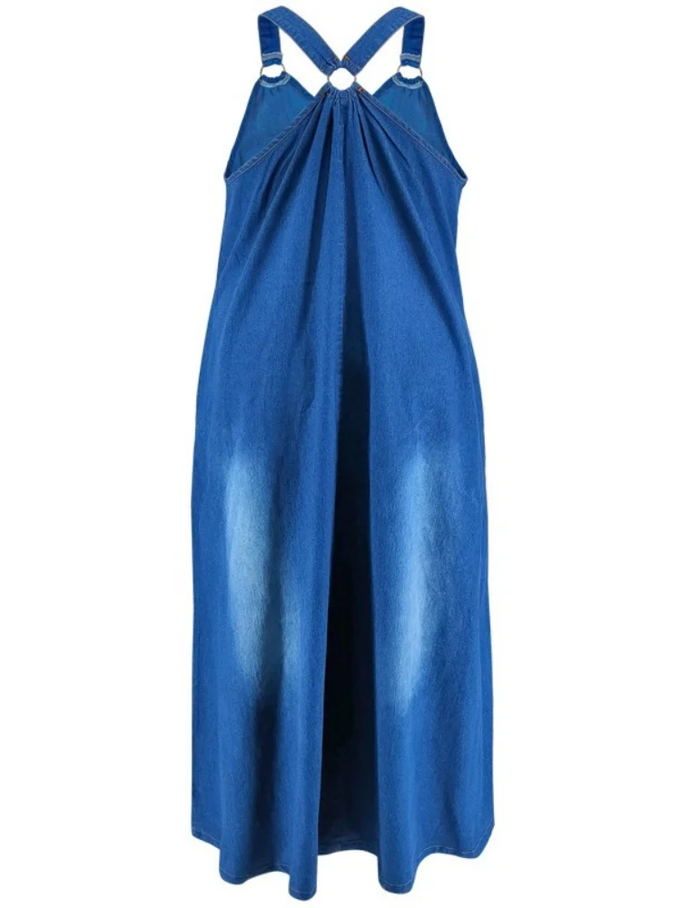 Wmstar Plus Size Denim Dresses Women Elegant French Style Deep V Sleeveless Dress Factory Wholesale Drop Shopping New Style