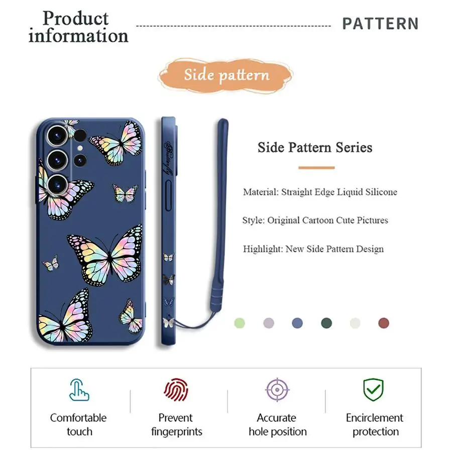 Elegant Blue Butterfly Lanyard Silicone Phone Case