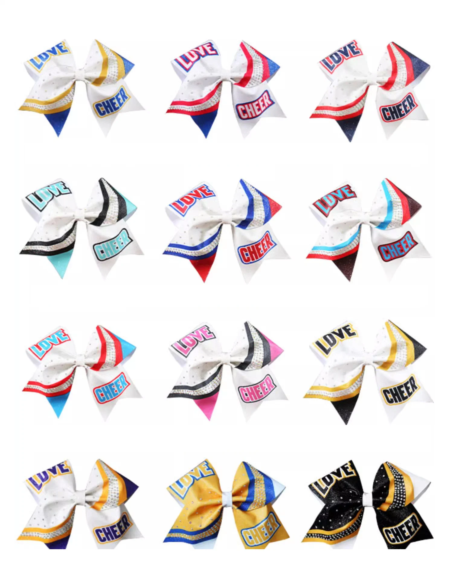 Girls' Glitter Gradient Bow, Cheerleader Hairbow, Made Print Letters, 6Pcs