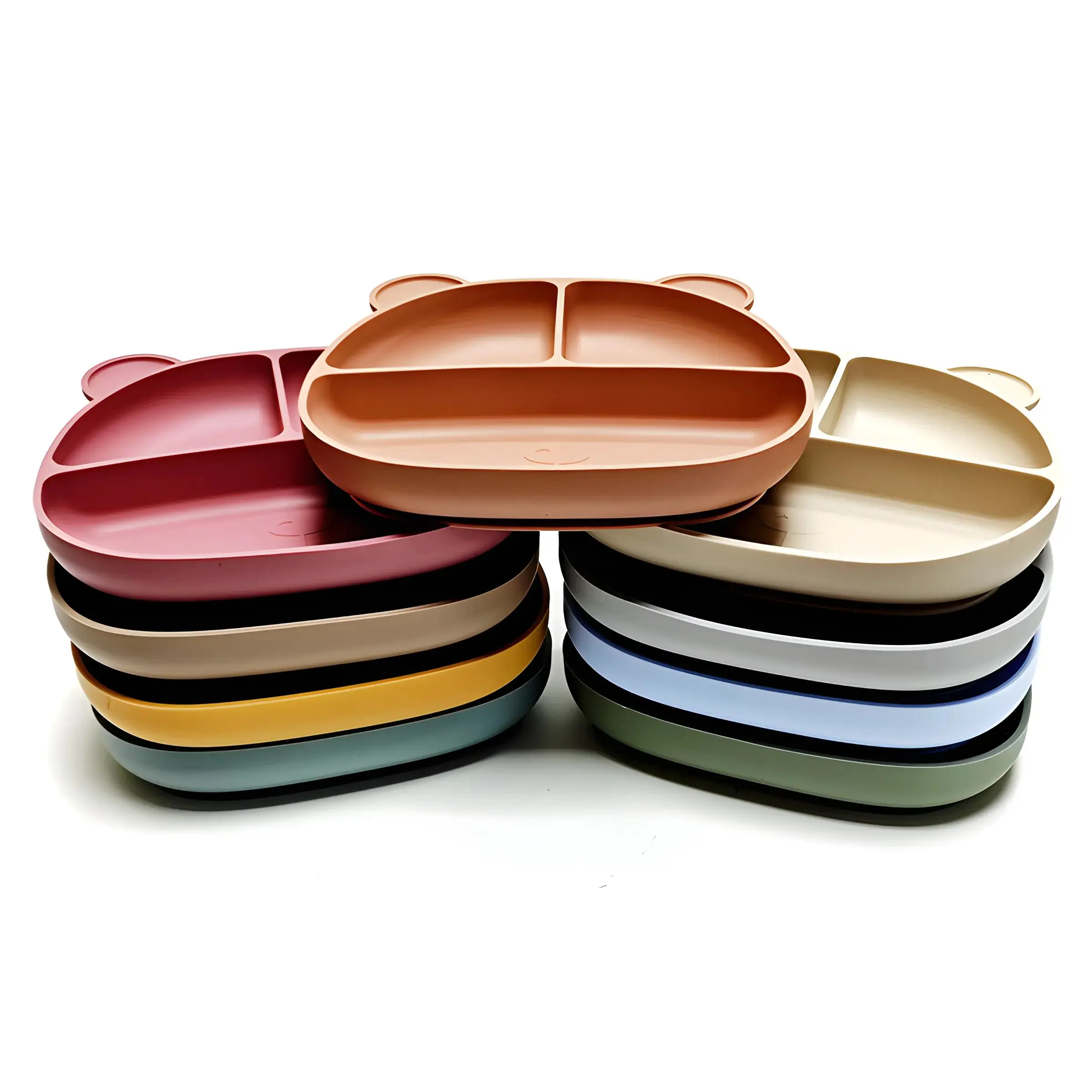 Children's Silicone Dinner Tray Food Grade Drop Proof Baby Tableware Baby Complementary Compartment Tray Bear Tray 3