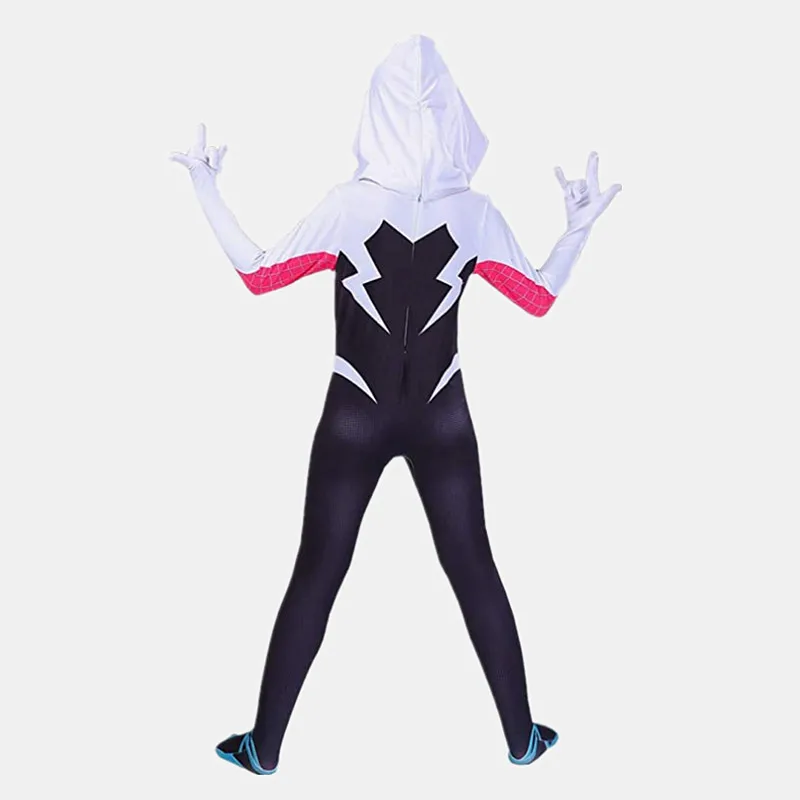 Girls Gwen Superhero Bodysuit Kids Black Costume Halloween Cosplay Jumpsuit Kids Purple Cape Dress Up Masks
