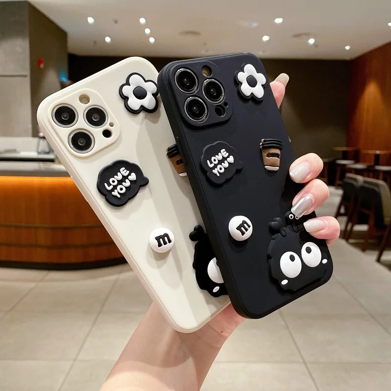 Elegant 3D Floral Soft Silicone Phone Case - Black Coal Ball Design