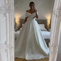 Off Shoulder A-Line Women Wedding Dresses Sexy Sleeveless Prom Gowns Mopping Length Engagement Ball Vestidos De Novia Customized 1