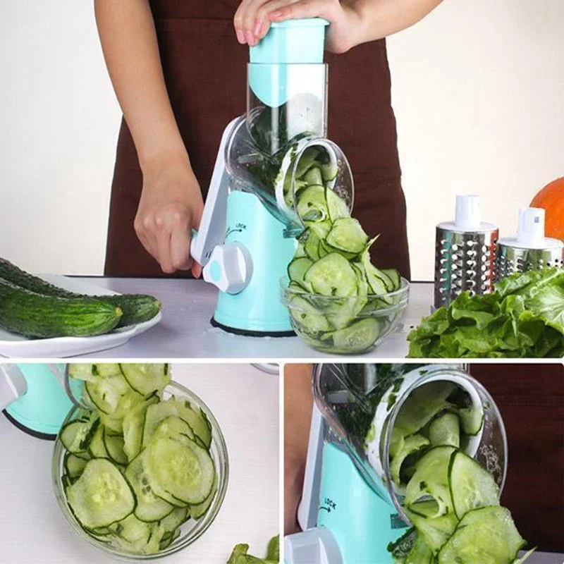 Description Picture 5 of item3-in-1 Manual Rotation Vegetable Fruit Slicer Round Cutter Potato Grater Spiralizer Vegetable Chopper Kitchen Home Tools