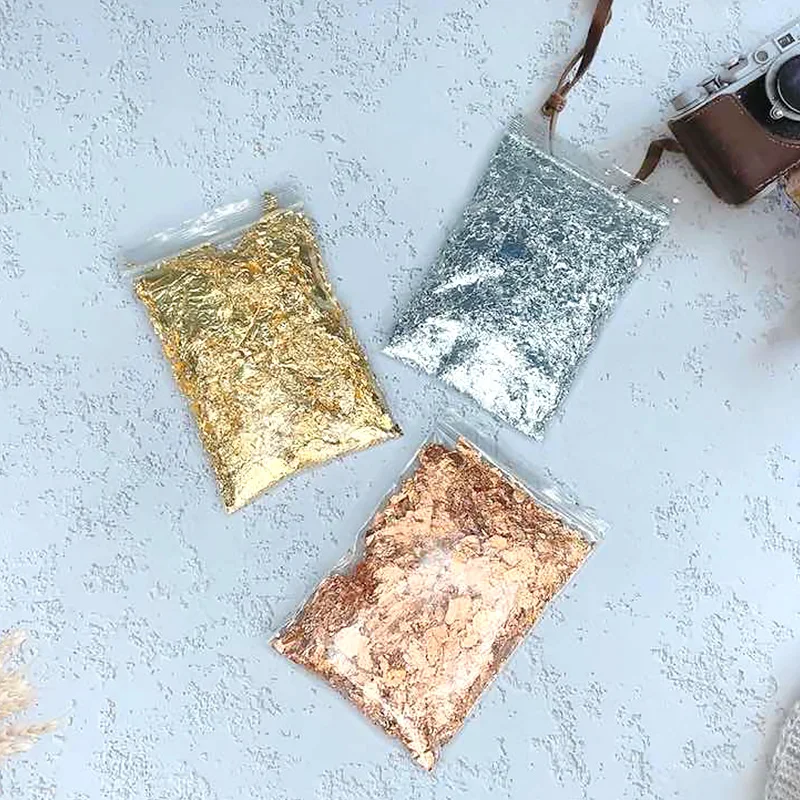 3g 모조 골드 슬리버 구리 호일 장식 조각 glitters 공예 잎 플레이크 시트 금박에 대 한 대량 diy 네일 아트 장식 종이