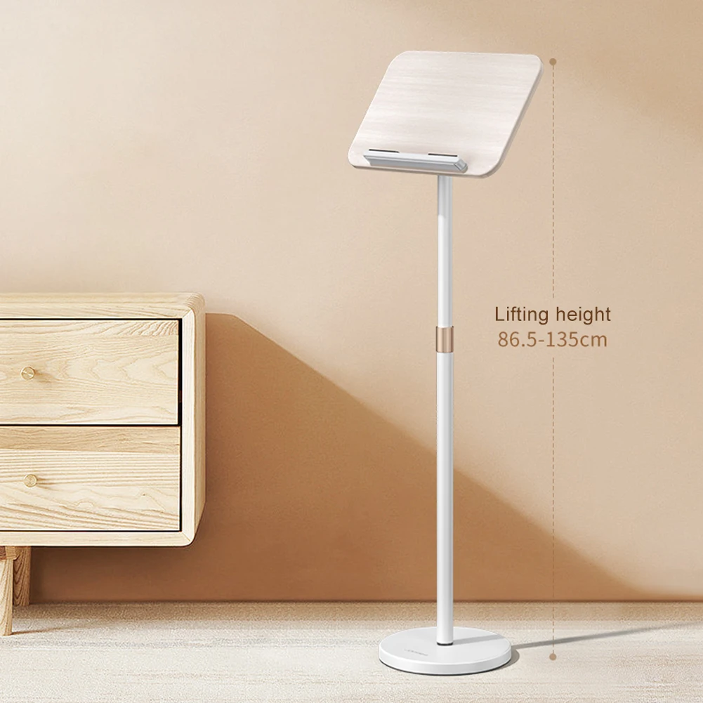 Floor Book Stand with Page Paper Clip Height Adjustable Reading Wooden Standing Holder for Recipe Laptop Sheet Music Tablet