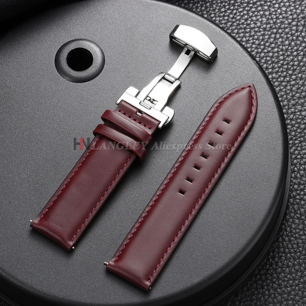 Vintage Genuine Cowhide Leather Watch Band Strap with Butterfly Buckle - Universal Bracelet