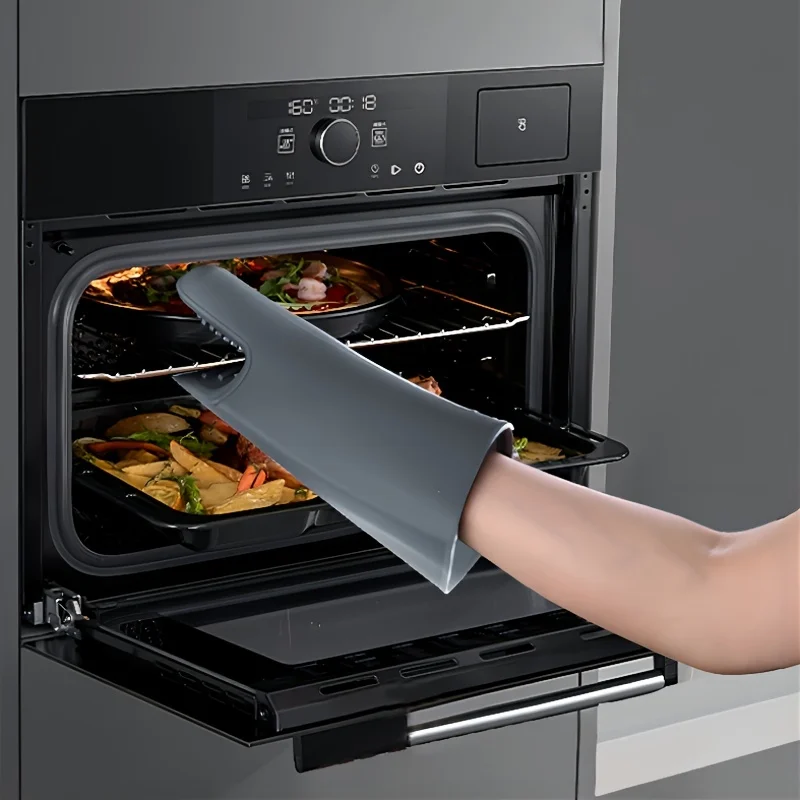 Long Silicone Hand Clip Thickened Oven Microwave Gloves Insulated Pick Up Dish Clip Silicone Gloves
