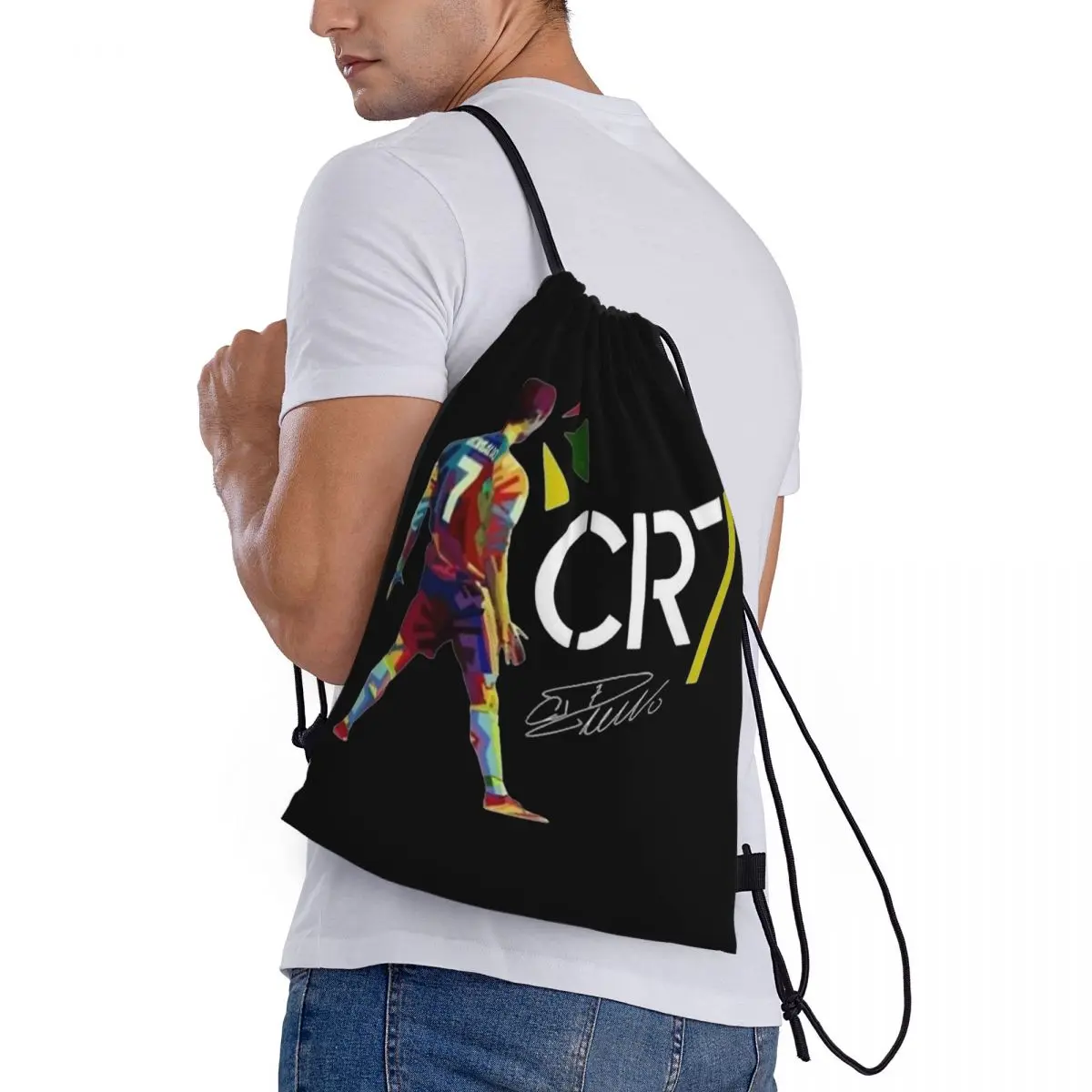 Cr7 Cristiano Ronaldo Signature Drawstring Bags Sports Backpack Gym Sackpack Football String Bag for Cycling