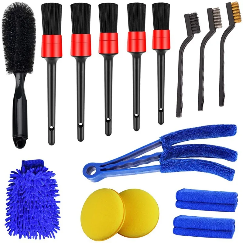 15Pcs Car Detailing Brushes Kit Auto Detailing Brushes Set For Interior Exterior Leather Air Vents Engine Dashboard