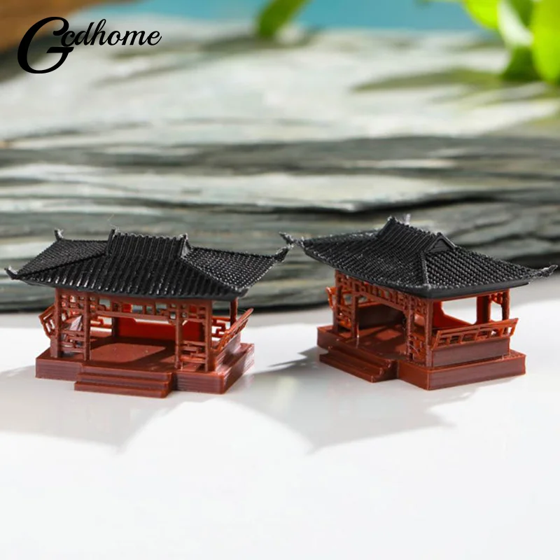 Miniature Pavilion Figurine Bonsai Nament Garden Decor Micro Landscape Statue Gazebo Model Zen Garden Supplies Yard Rockery