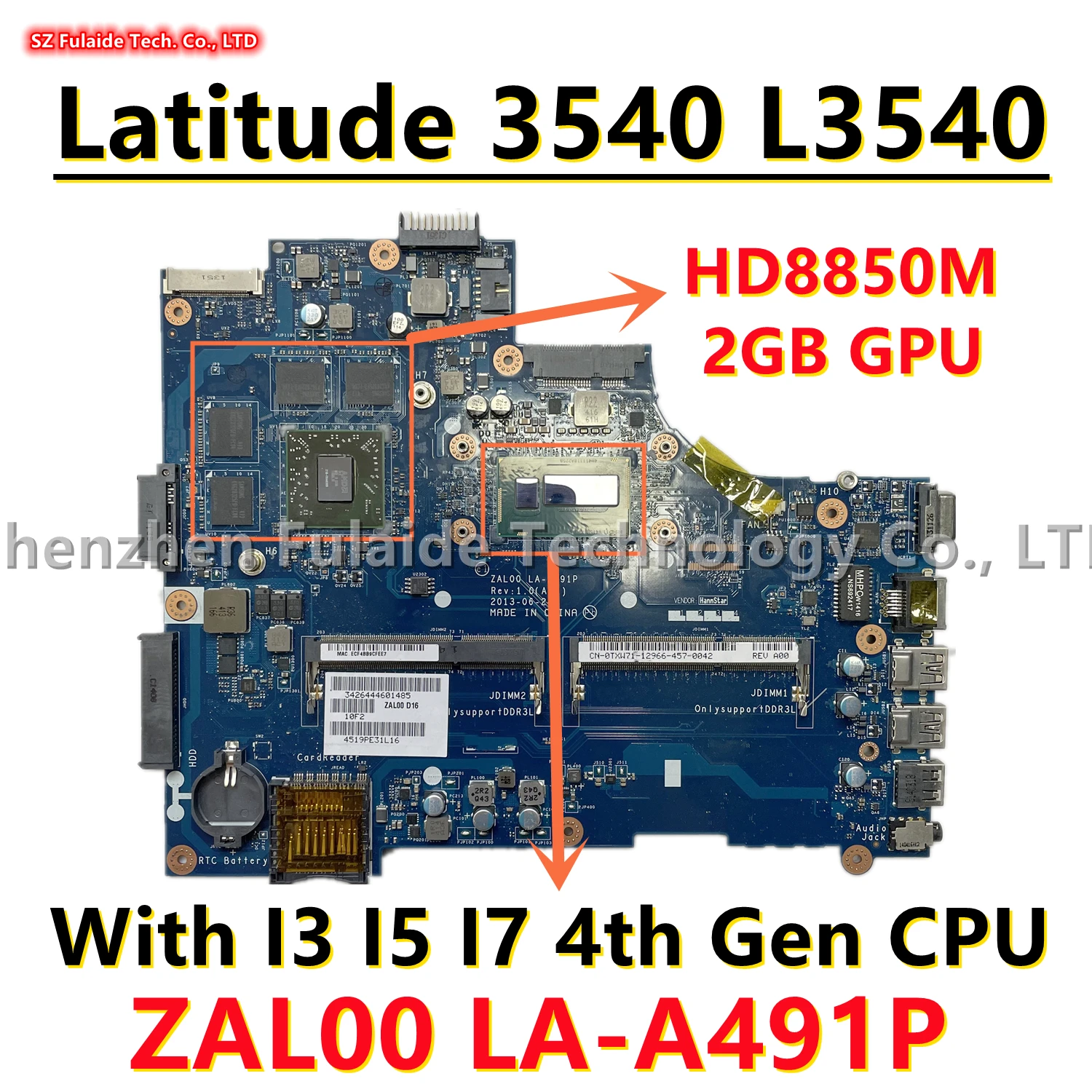 

Детская материнская плата для ноутбука dell Latitude 3540 L3540 с процессором I3 I5 I7 4-го поколения HD8850M 2 Гб GPU LA-A491P 09HY4K 0TXW71